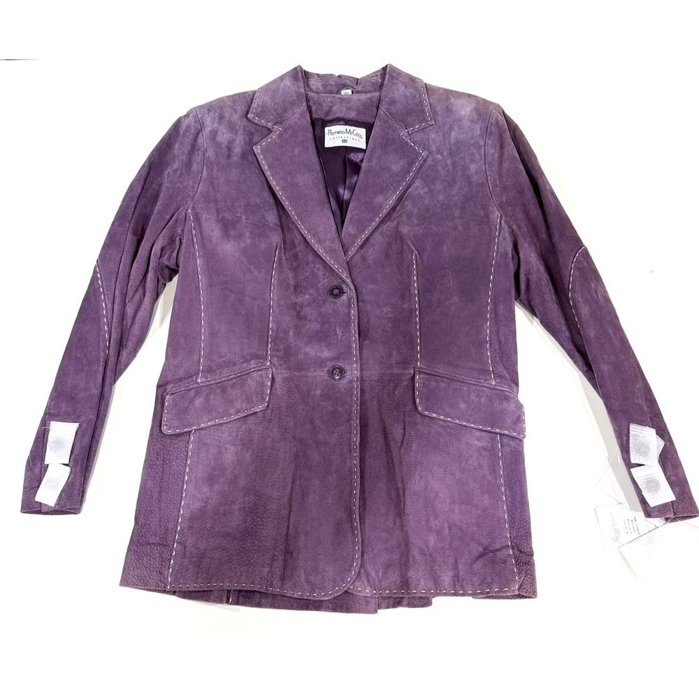 NWT Pamela McCoy Purple Suede Leather Jacket Blazer Stitch Large Y2K Boho